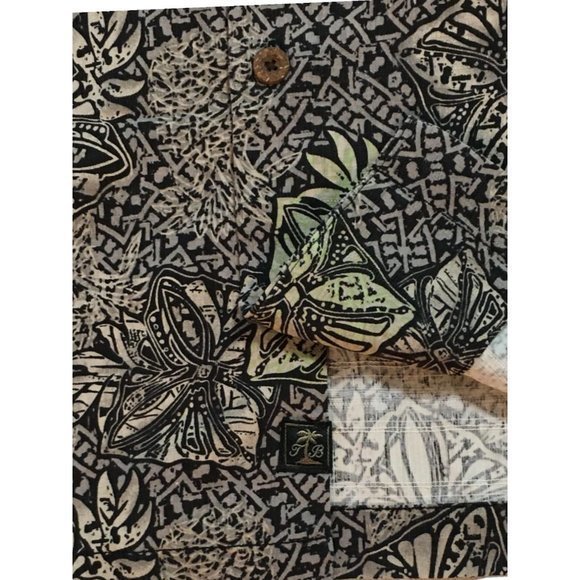 Tommy Bahama Men's Button Front Hawaiian Shirt Brown/Green Floral Leaves Silk L - Picture 4 of 6